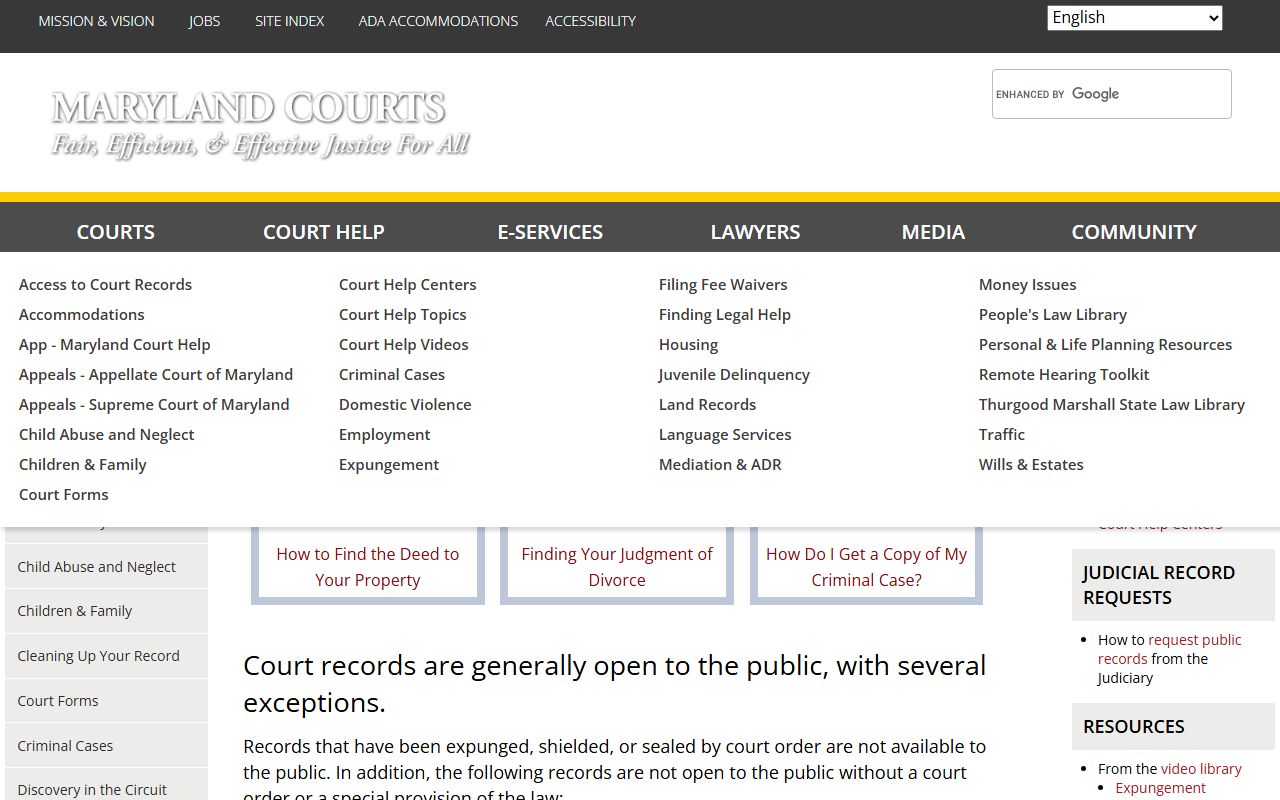 Calvert County court records public access help