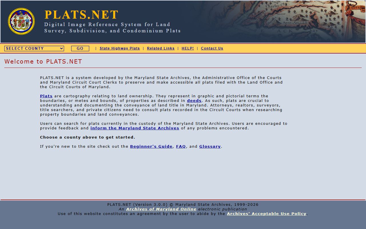 Calvert County court records Plats.net portal