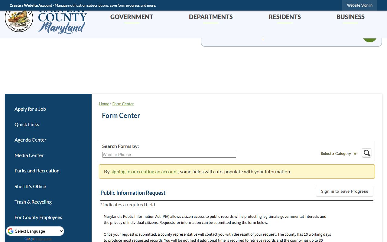 Calvert County Circuit Court records online public information request form