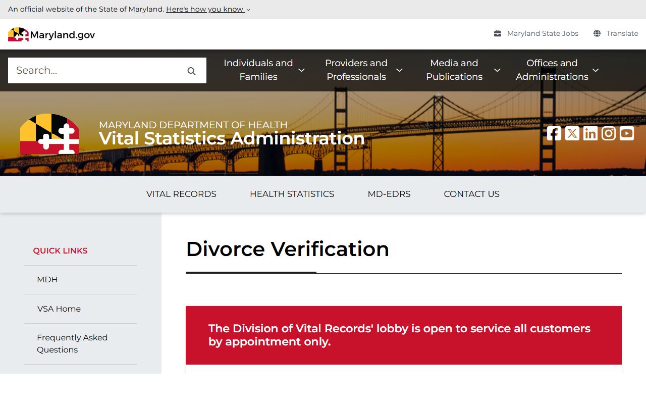 Calvert County divorce records Maryland verification channel