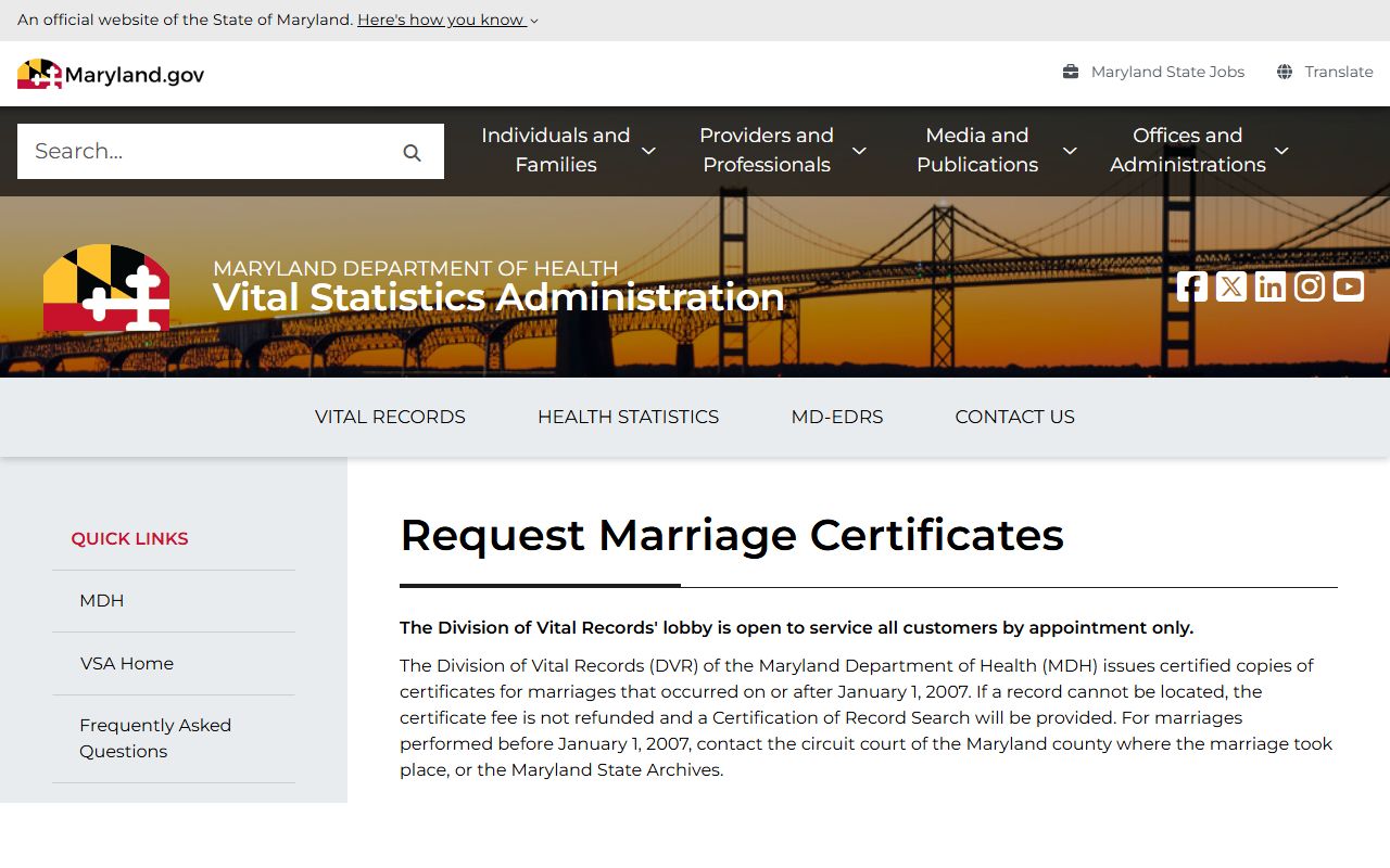 Calvert County marriage records Maryland certificate channel