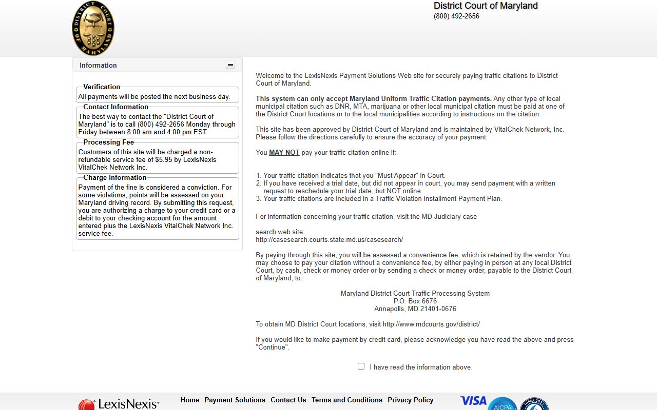 Calvert County traffic court records Maryland online traffic payment